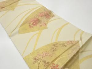 リサイクル　地紙に草花模様織出し袋帯